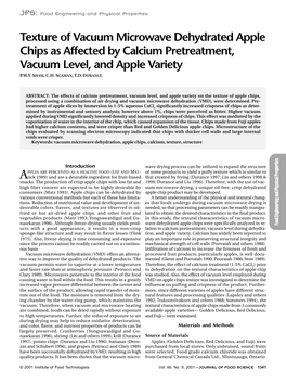 Texture of Vacuum Microwave Dehydrated Apple Chips As Affected by Calcium Pretreatment, Vacuum Level, and Apple Variety P