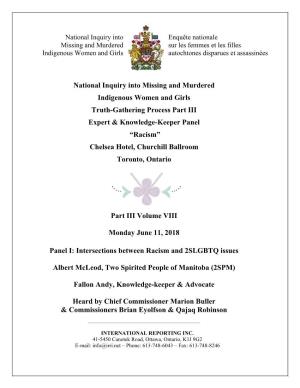 National Inquiry Into Missing and Murdered Indigenous Women and Girls Truth-Gathering Process Part III Expert & Knowledge-K