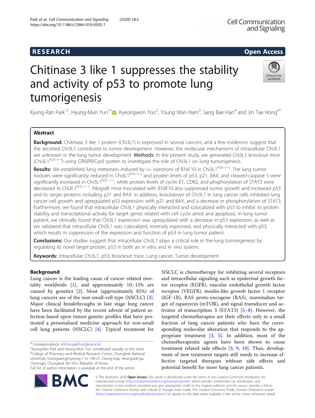 Chitinase 3 Like 1 Suppresses the Stability and Activity of P53 To