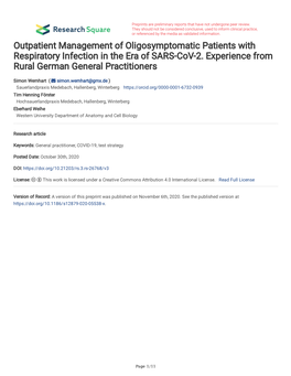 Outpatient Management of Oligosymptomatic Patients with Respiratory Infection in the Era of SARS-Cov-2