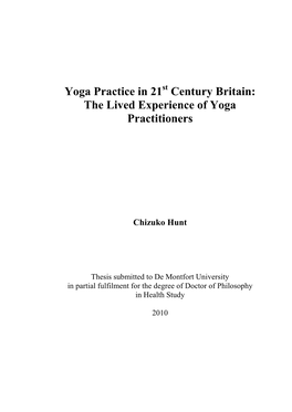 Century Britain: the Lived Experience of Yoga Practitioners