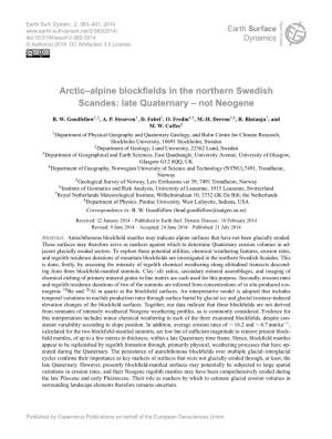 Arctic–Alpine Blockfields in the Northern Swedish Scandes: Late