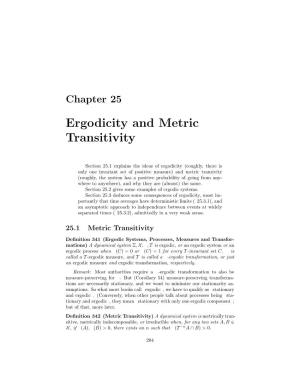 Ergodicity and Metric Transitivity
