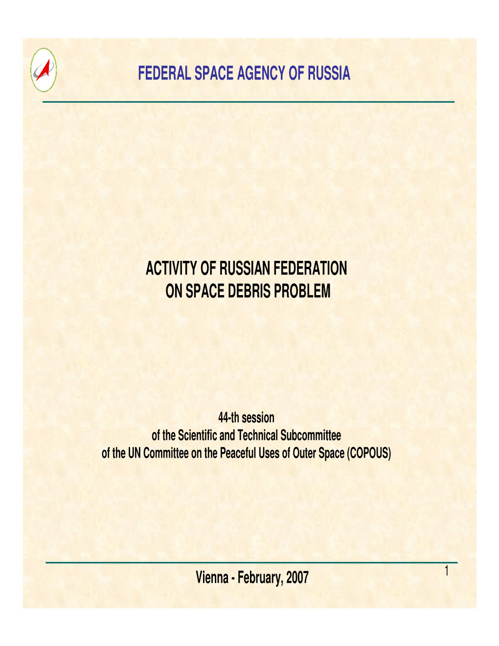 Federal Space Agency of Russia Activity of Russian