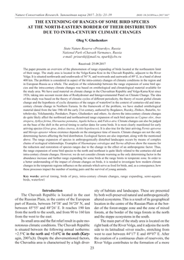 The Extending of Ranges of Some Bird Species at the North-Eastern Border of Their Distribution Due to Intra-Century Climate Changes