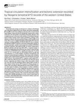 Tropical Circulation Intensification and Tectonic Extension Recorded by Neogene Terrestrial D18o Records of the Western United States