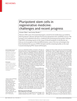 Pluripotent Stem Cells in Regenerative Medicine: Challenges and Recent Progress