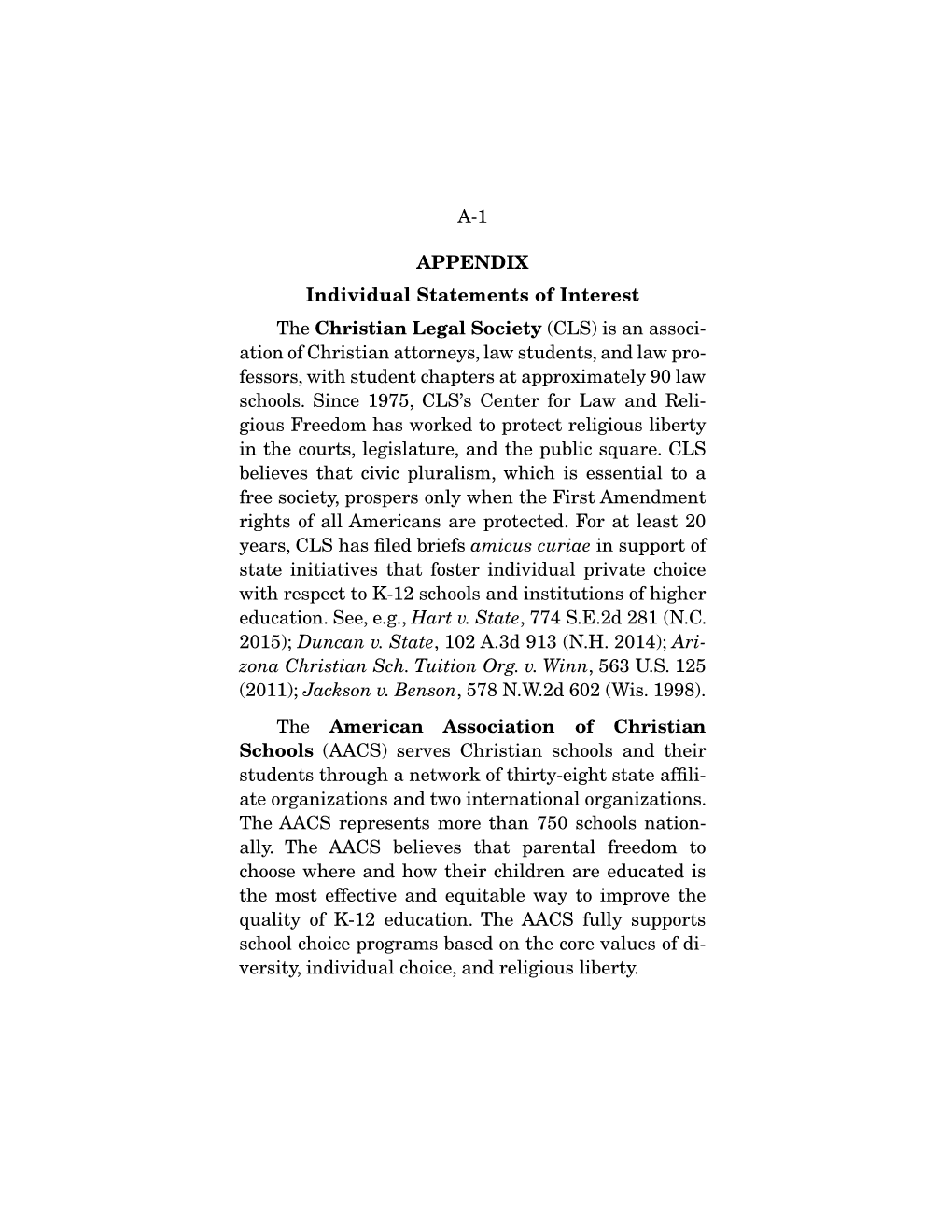 A-1 APPENDIX Individual Statements of Interest the Christian Legal Society