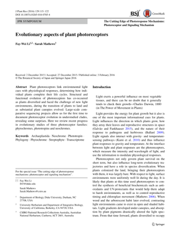 Evolutionary Aspects of Plant Photoreceptors