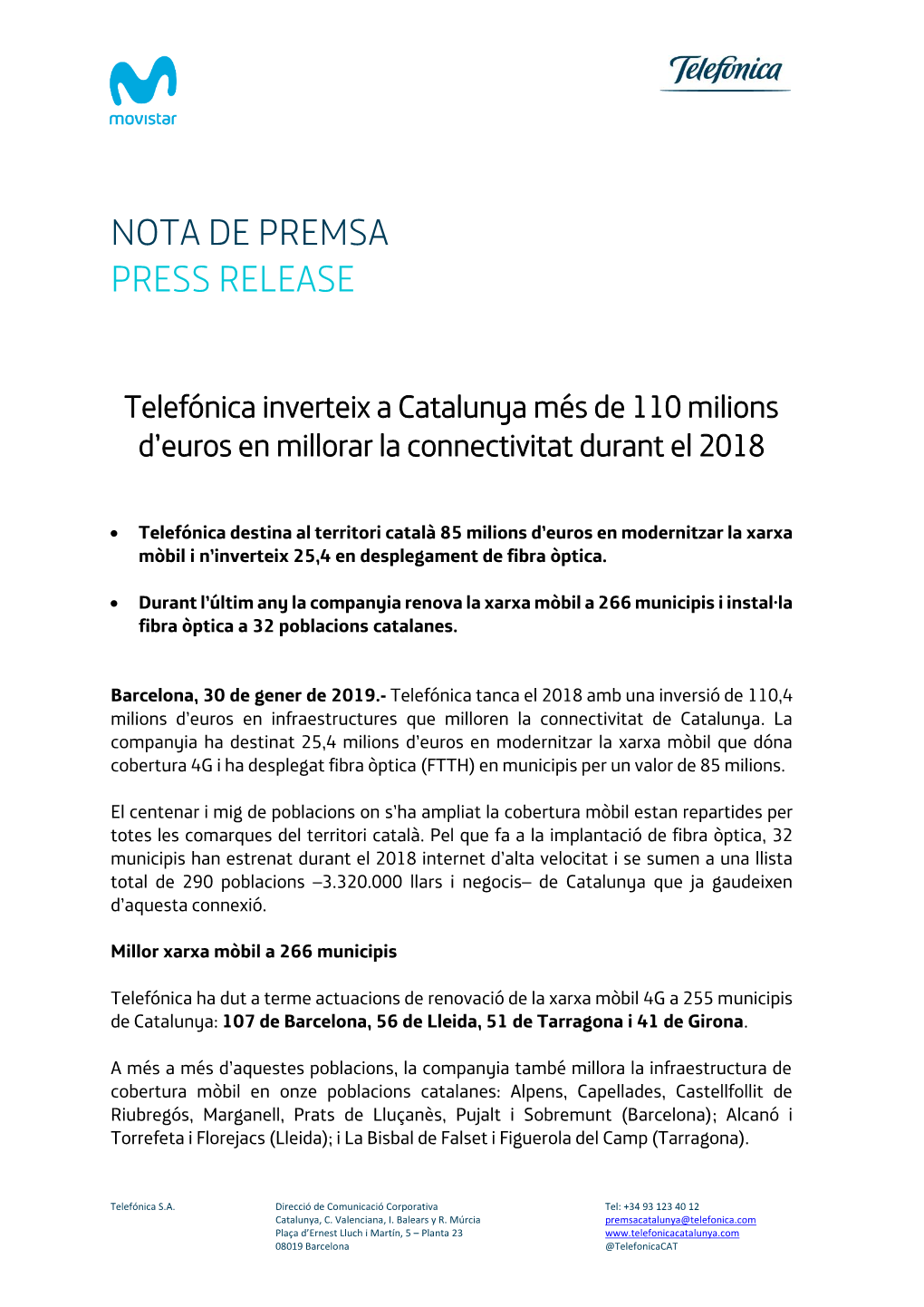 Nota De Premsa Press Release
