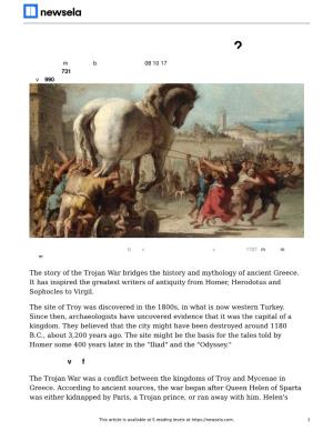 The Trojan War: Real Or Myth? by History.Com, Adapted by Newsela Staff on 08.10.17 Word Count 731 Level 990L