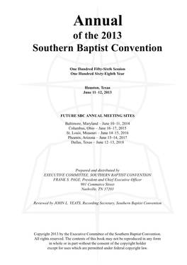 2013 SBC Annual Meeting Statistics Houston, Texas, June 11–12, 2013