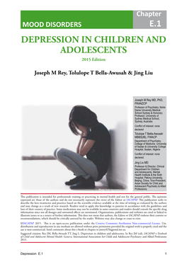 E.1 DEPRESSION in CHILDREN and ADOLESCENTS 2015 Edition