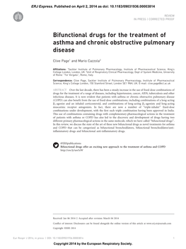 Bifunctional Drugs for the Treatment of Asthma and Chronic Obstructive Pulmonary Disease
