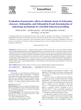 Evaluation of Neuroactive Effects of Ethanol Extract of Schisandra