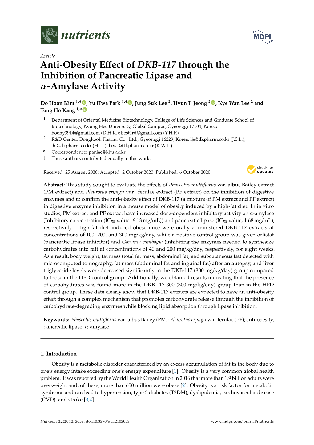 Anti-Obesity Effect of DKB-117 Through the Inhibition Of