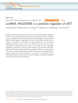 Lncrna AK023948 Is a Positive Regulator of AKT