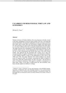 Calabresi and Behavioural Tort Law and Economics