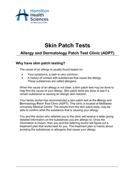 Allergy and Dermatology Patch Test Clinic (ADPT)