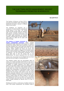 The Khettara Water Management Ancient Techniques Promoted in Morocco T R A