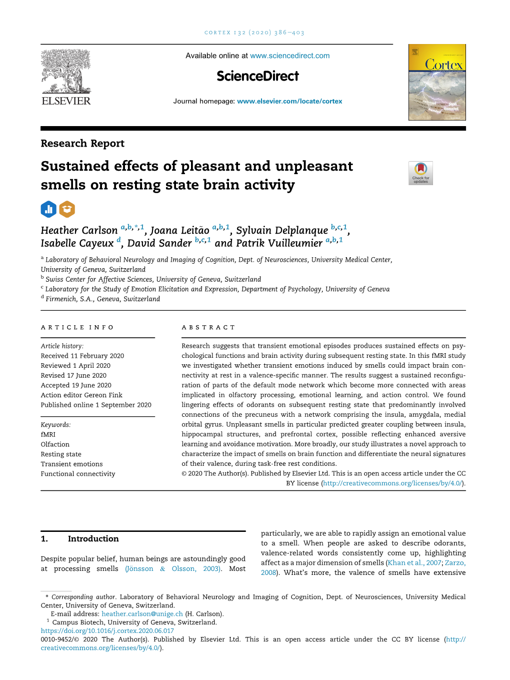 Sustained Effects of Valenced Smells on Resting State Brain Activity