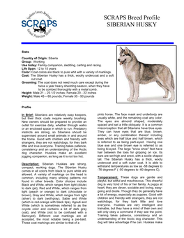 SCRAPS Breed Profile SIBERIAN HUSKY