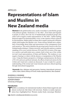 Representations of Islam and Muslims in New Zealand Media Abstract: in the Global Media Scene, Media Ownership Is Controlled by Groups with Political Agendas