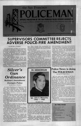 AUGUST 1982 SUPERVISORS COMMITTEE REJECTS ADVERSE POLICE=FIRE AMENDMENT by Bob Barry, President Days