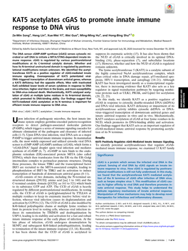 KAT5 Acetylates Cgas to Promote Innate Immune Response to DNA Virus