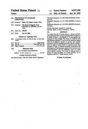 United States Patent (19) 11) Patent Number: 4,937,238 Lemon 45 Date of Patent: Jun