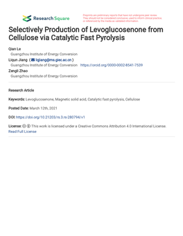Selectively Production of Levoglucosenone from Cellulose Via Catalytic Fast Pyrolysis