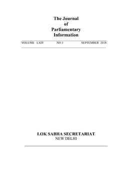 The Journal of Parliamentary Information ______VOLUME LXIV NO.3 SEPTEMBER 2018 ______