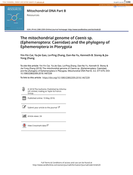 The Mitochondrial Genome of Caenis Sp. (Ephemeroptera: Caenidae) and the Phylogeny of Ephemeroptera in Pterygota