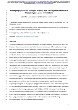 Broad Geographical and Ecological Diversity from Similar Genomic Toolkits in 2 the Ascomycete Genus Tetracladium 3 4 Jennifer L