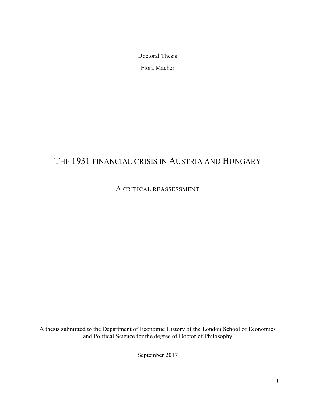 The 1931 Financial Crisis in Austria and Hungary