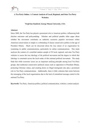 A Tea Party Online: a Content Analysis of Local, Regional, and State Tea Party Websites