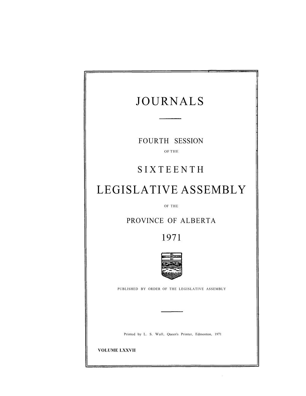 Journals Legislative Assembly