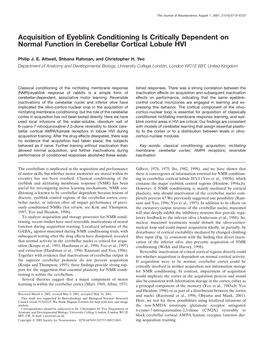 Acquisition of Eyeblink Conditioning Is Critically Dependent on Normal Function in Cerebellar Cortical Lobule HVI