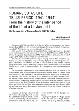 ROMANS SUTA's LIFE TBILISI PERIOD (1941–1944) from The