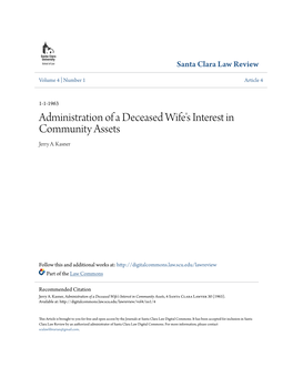 Administration of a Deceased Wife's Interest in Community Assets Jerry A