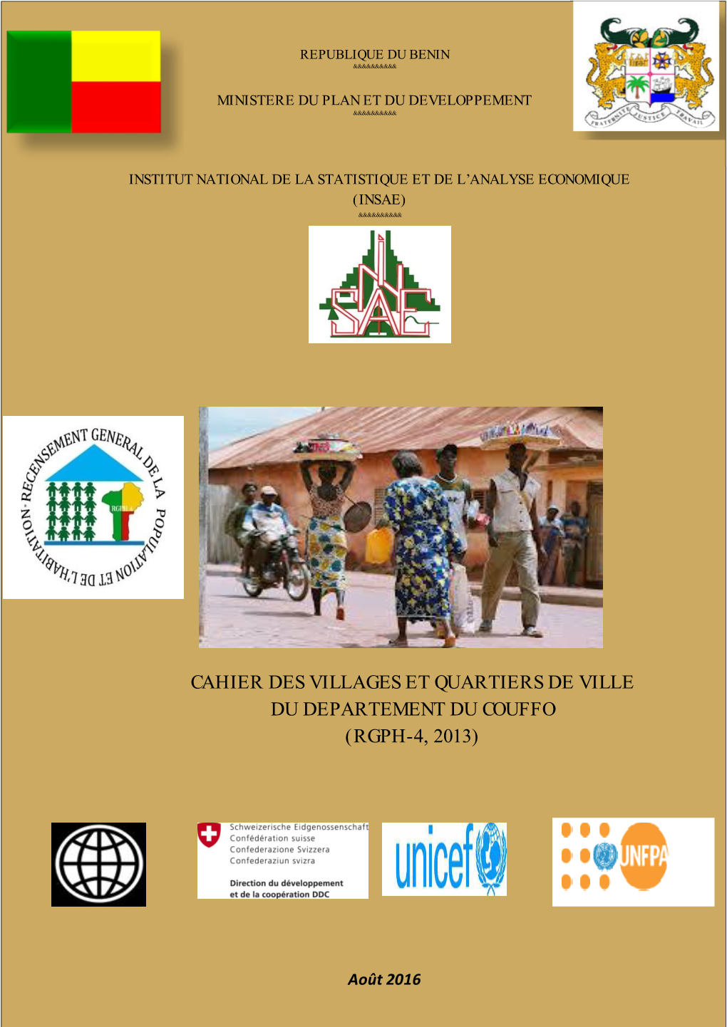 Cahier Des Villages Et Quartiers De Ville Du Departement Du Couffo (Rgph-4, 2013)