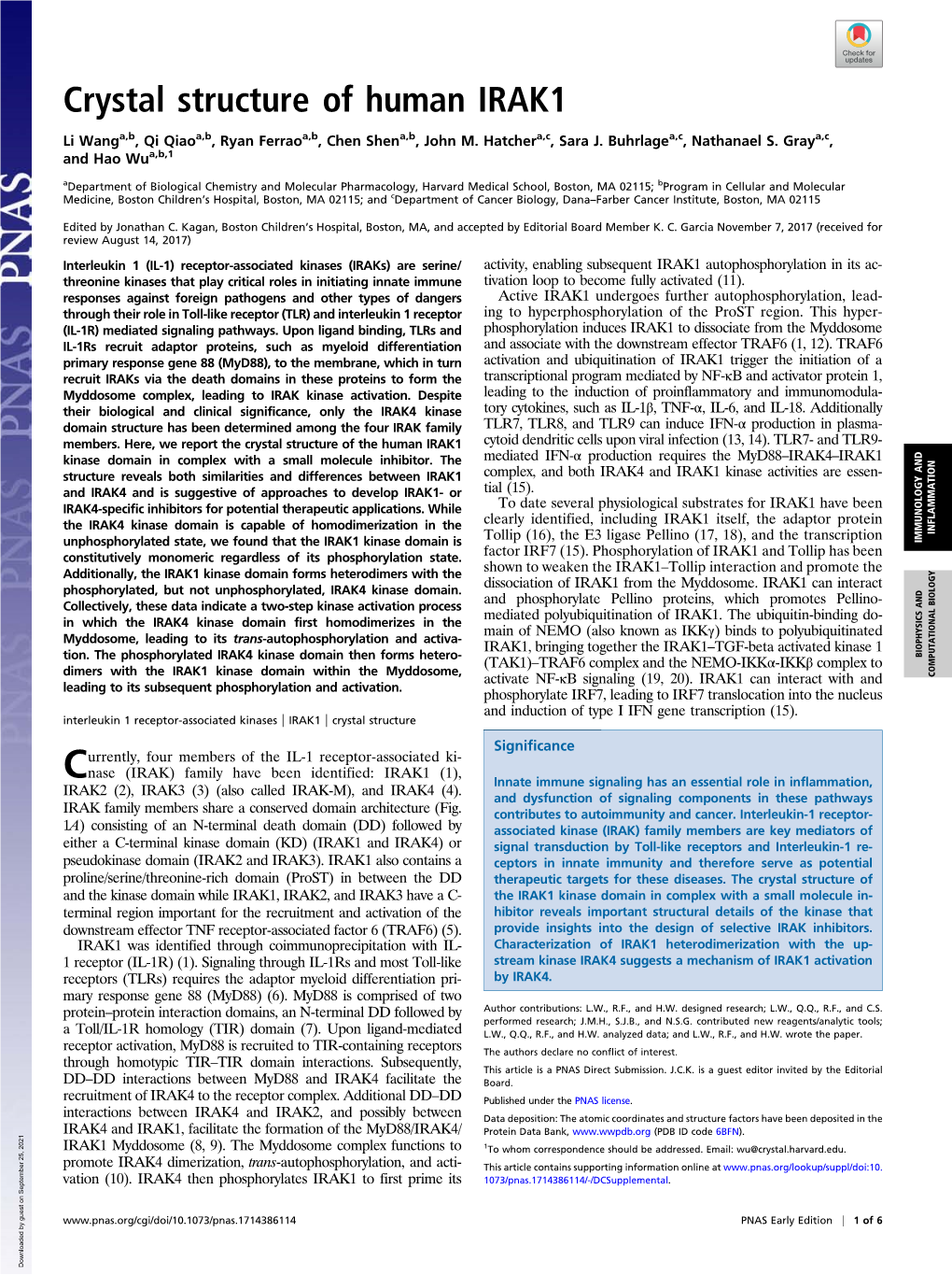 Crystal Structure of Human IRAK1