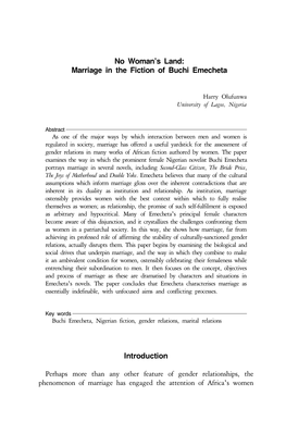 Marriage in the Fiction of Buchi Emecheta Introduction Perhaps