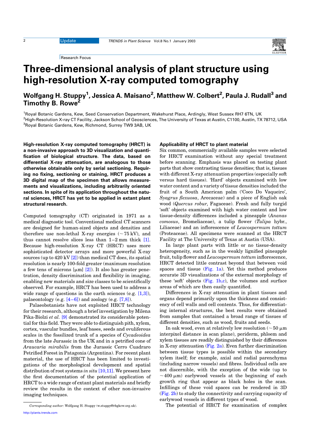 Three-Dimensional Analysis of Plant Structure Using High-Resolution X-Ray Computed Tomography