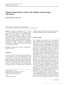 Natural Radioactivity in Rocks of the Modane–Aussois Region (SE France)