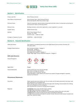 Safety Data Sheet (SDS) Section I. Identification Section II. Hazards
