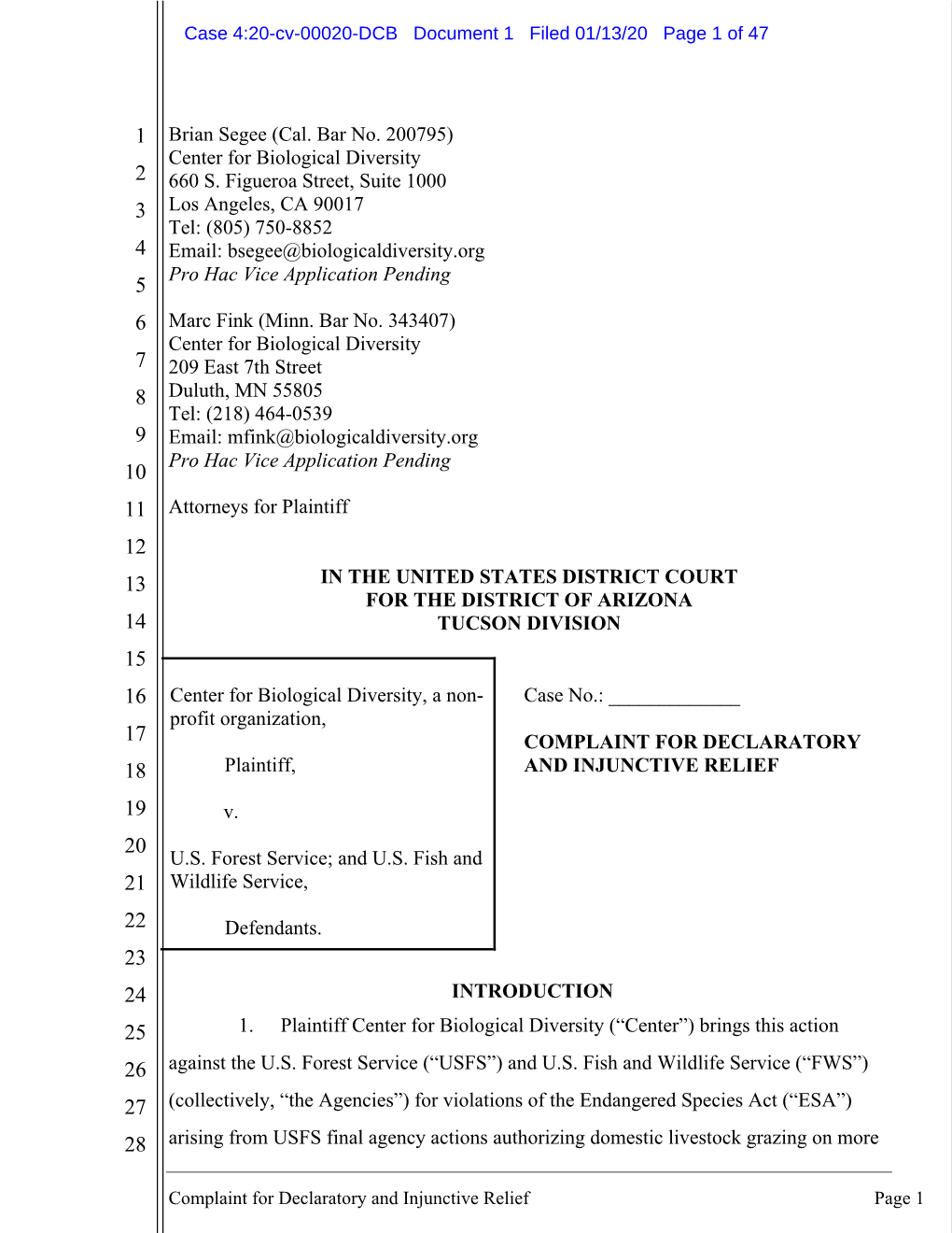 Upper Gila Grazing Complaint