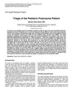 Triage of the Pediatric Polytrauma Patient