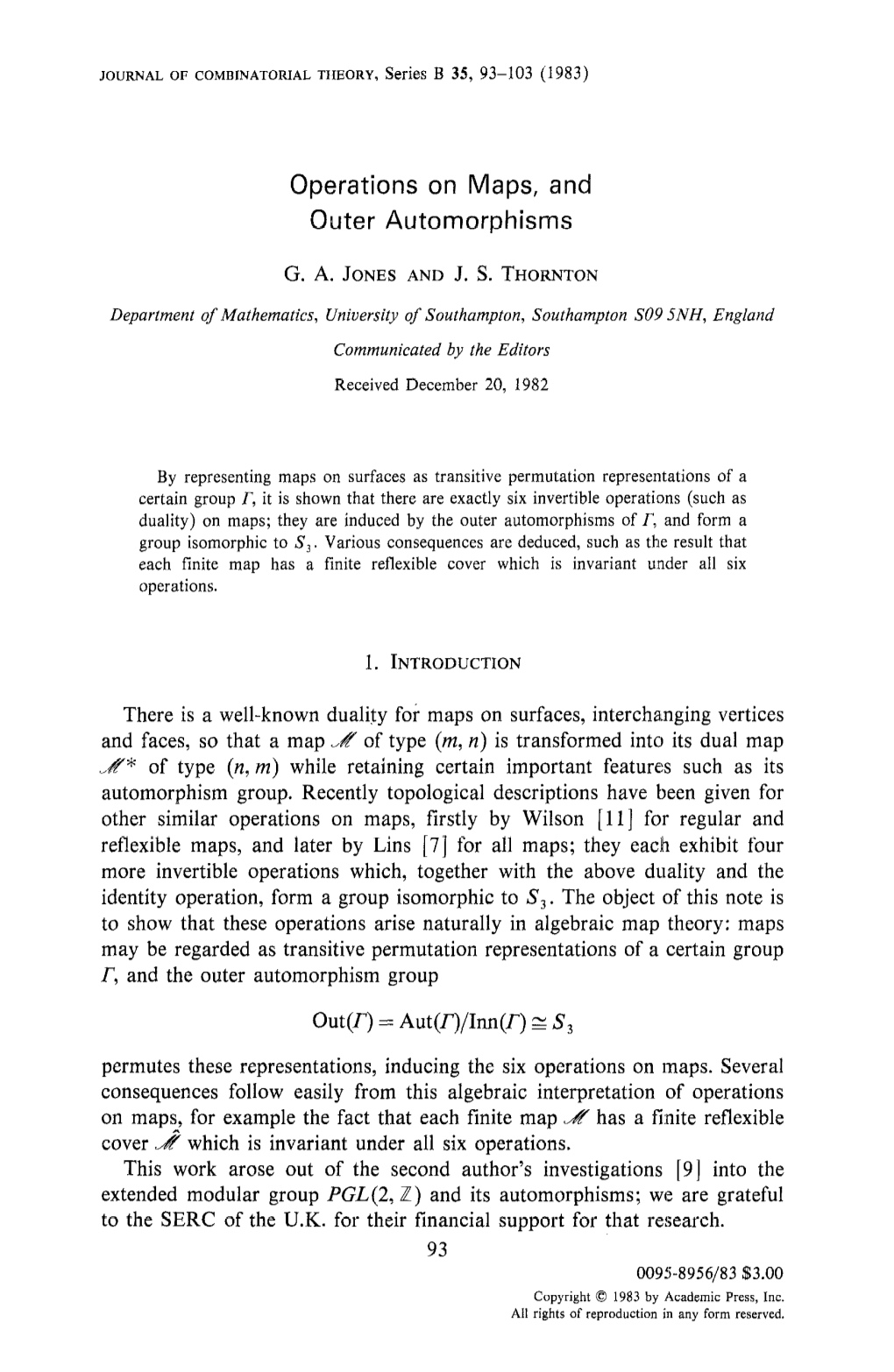 Operations on Maps, and Outer Automorphisms