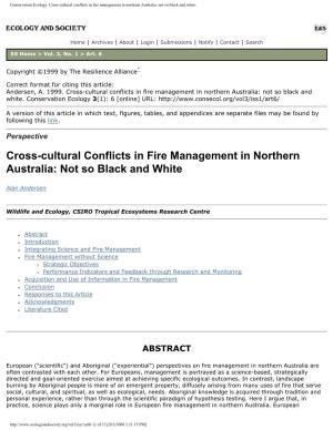 Conservation Ecology: Cross-Cultural Conflicts in Fire Management in Northern Australia: Not So Black and White